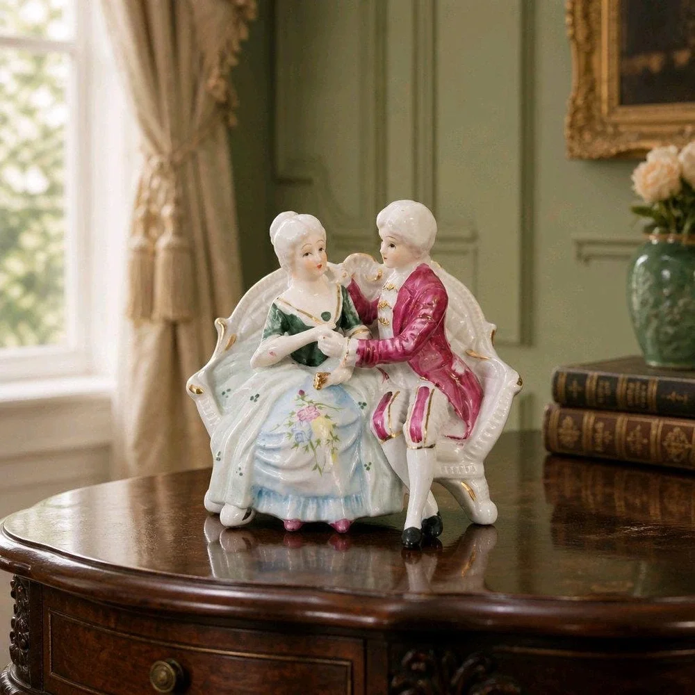 Victorian Style Midcentury Man and Woman on a Settee Bloor Italian Gift Ltd
